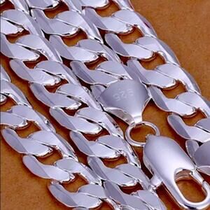 12MM 20inches Necklace 925 Sterling silver Plated Figaro chain heavy necklace